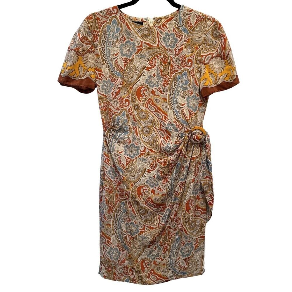 Vintage 80s Gillian Petites Silk Side Sash Dress Paisley Abstract Dress Sz 6